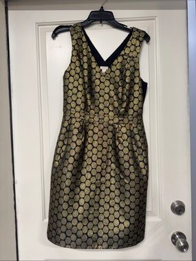 J. Crew Black & Gold Metallic Dot Midi Dress
